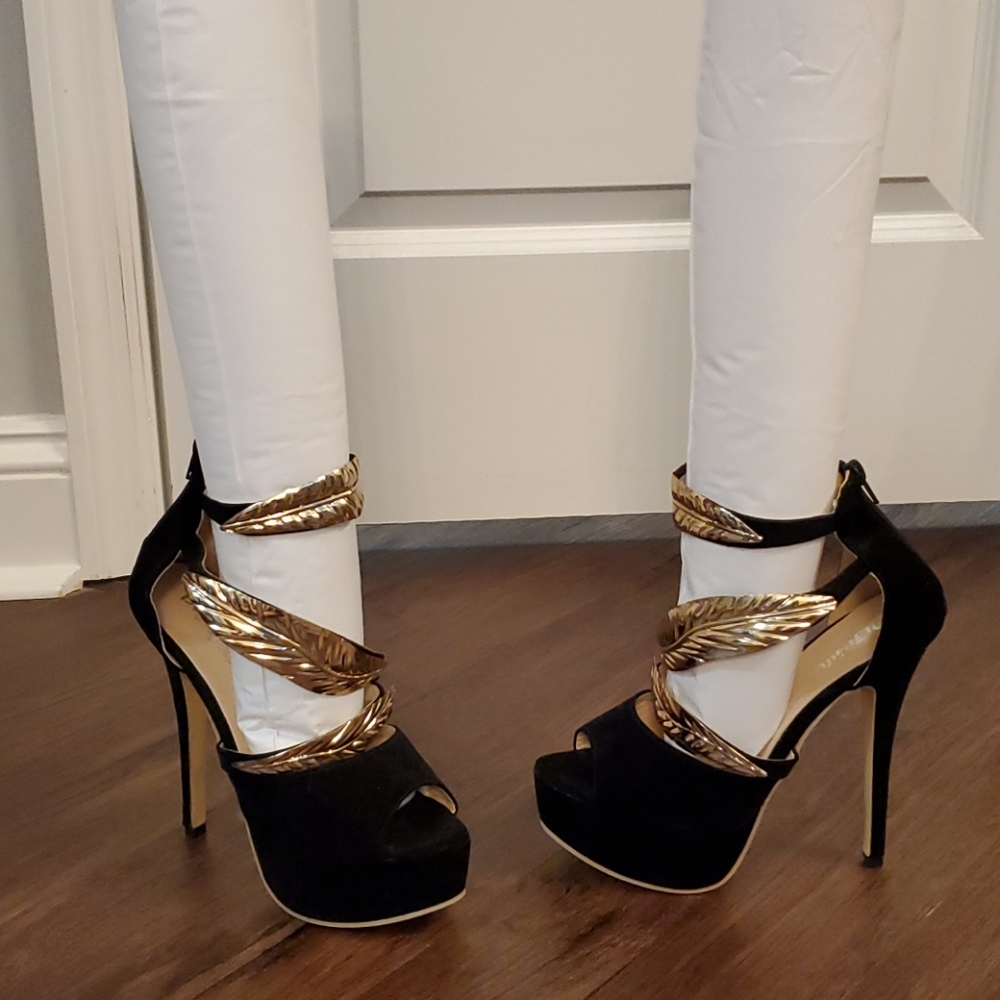 Black and gold stiletto heels
